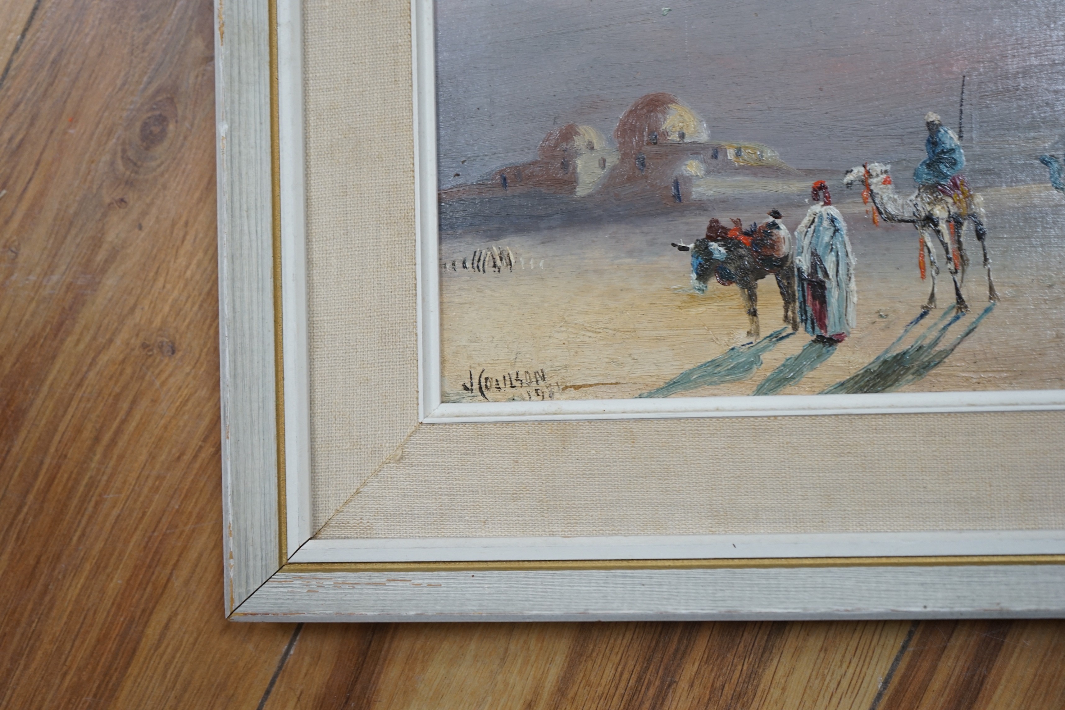 J. Coulson, pair of oils on board, Views of The Pyramids, signed, 15 x 22cm